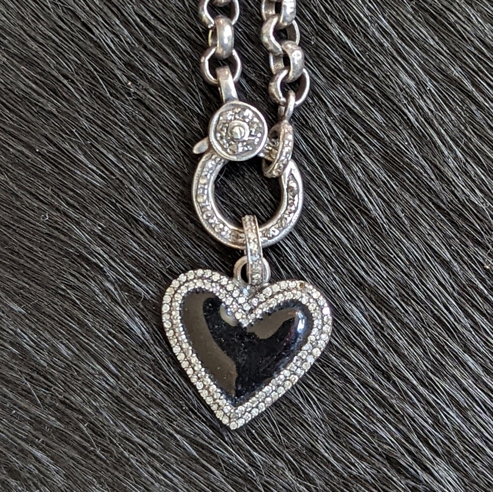 Pave Diamond, Sterling and Enamel Heart Pendant